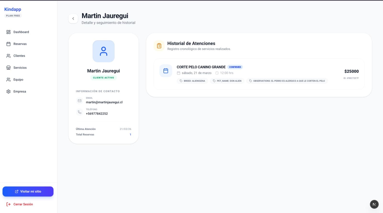 Historial de atenciones y cartera de clientes en KindAp